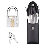 Practice Lock,DUUDO Padlocks Crystal Cutaway Training Tools Lock Picks Set with 15 pcs Keys