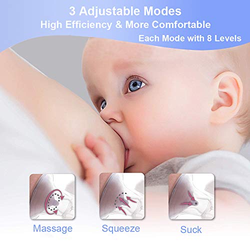 Double Electric Breast Pump -YIHUNION Portable Silicone Breastfeeding Pump for Baby Feeding Milk Rechargeable 1200mAh Battery with Adjustable Massage & Suction Level and Backflow Protector