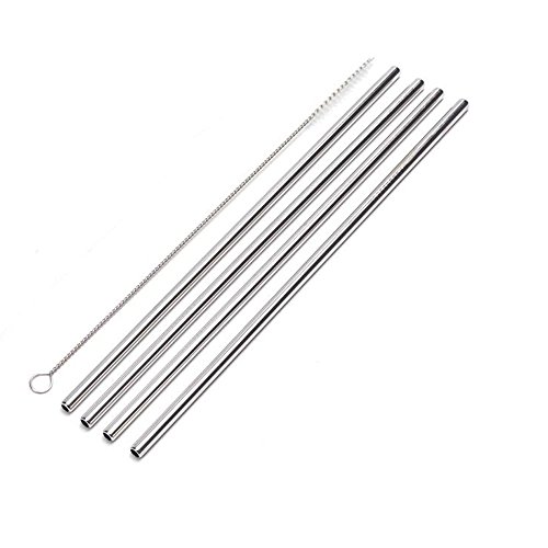 4 Stainless Steel Straws + Cleaning Brushes, Cold Drinks, Iced Coffee, Smoothies & Shakes Reusable Straws 10.2