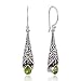 925 Sterling Silver Bali Detailed Filigree Genuine Green Peridot Dangle Earrings-Nickle Free