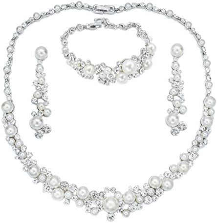 VenFashion #F089 Clear Crystal Pearl Earrings Bracelet Princess Necklace Set Bridal Wedding Party Prom Gift
