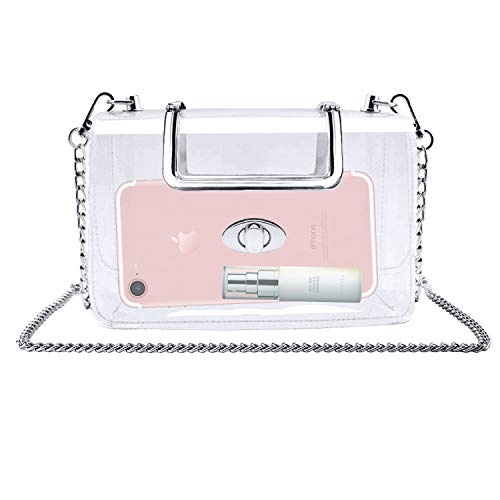 MOETYANG Womens Transparent Clutch Clear Purse Crossbody Shoulder Bags with Removable Silver Chain Strap NFL&PGA Stadium Approved Bags ...