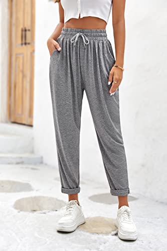 WOMEN’S CASUAL HAREM PANTS ELASTIC HIGH WAISTED LOOSE COMFY STRETCHY LOUNGE PAJAMA PJ PANTS