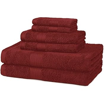 AmazonBasics 6-Piece Fade-Resistant Bath Towel Set - Crimson Red