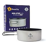 Non-Stick 1.25L Titanium Pot and 800ml Non-Stick Titanium Pan, Strong Lightweight Outdoor Camping Cookware Pot & Pan Mess Kit Set for Travel Hiking Camping in Cloth Case