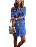 Womens Summer Casual Denim Shirt Long Sleeve Loose Jean Denim Tops Blouse