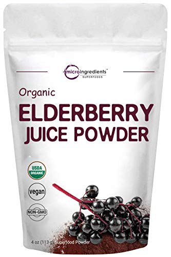 Organic European Black Elderberry Juice Powder, 4 Ounce, Cold Pressed, Flash Pasteurized for Safety, Supports Immune…
