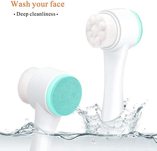 Double Facial Cleansing Brush 1pcs Blue Manual Face Brush Soft Bristles and Silicone Cleansing Brush for Washing Face-Deep Pore Exfoliation-Wash Makeup-Massaging