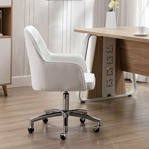 HOMEFUN Home Office Chair, White Cute Modern Desk Chair Velvet Tufted