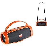 Shockproof Silicone Case for JBL Charge 4 & Essential 2 Speaker - Flexible Protective Cover with Handle & Strap,Travel-Friendly Design (Fits Charge 4/Charge Essential 2) (Orange)