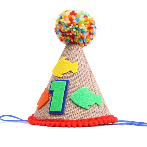 Party Hat For 1st Birthday - O-fish-Ally One Birthday Hat For Baby - Birthday Hat Made Of Burlap Material- First Birthday Photo Cake Smash-the Big One Hat For Birthday Decorations (1st Birthday Hat)