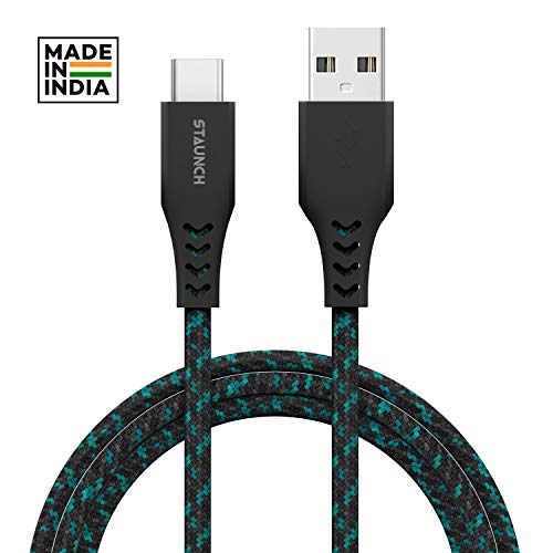 Staunch Spark S1 Rugged Polyester Braided Unbreakable 3A Type C Fast Charging Cable (Length - 1.5 Meter, Color - Blue)