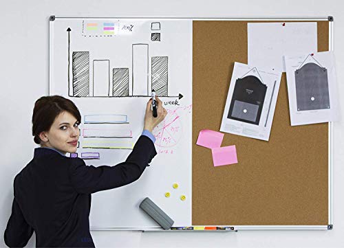 Magnetic Dry Erase and Cork Bulletin Board Combination - 4 Thought 36'' X 24" Magnetic Whiteboard & Cork Board Combo with Aluminum Frame, 10 Push Pins and Marker Tray Included - Thumbnail 3