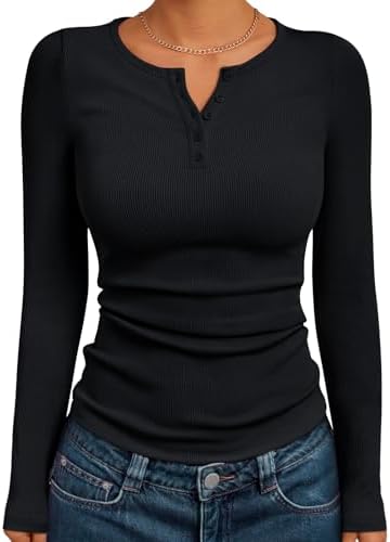 Kissfix Long Sleeve Shirts for Women Fall Winter Henley Tops