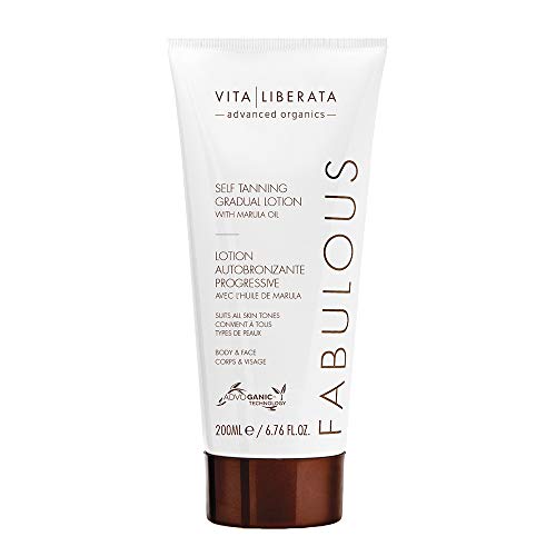 VITA LIBERATA Advanced Organics Fabulous Self-Tanning Gradual Lotion Daily moisturizer for your face & body delivering a gradual buildable tan With Marula Oil Suits all skin tones 6.76 Fl Oz
