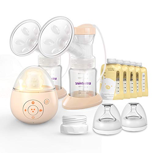 Double Electric Breast Pump, Yunbaby S19 Portable Breastfeeding Pump Ultra Quiet & 6 Phase Mode, Adjustable Speed & Nightlight Soother Music (Yellow-S19) - Thumbnail 7