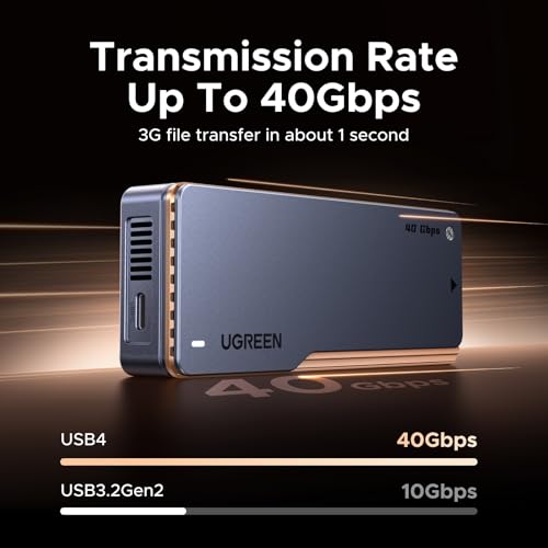 UGREEN 40Gbps M.2 NVMe SSD Enclosure with Fast Cooling Fan, NVMe Hard Drive Case Compatible with Thunderbolt 5 4 3, USB4 3.2 3.1 2.0, Support 8TB SSD 2280 B+M M-Key, 30cm USB C to C Cable Include