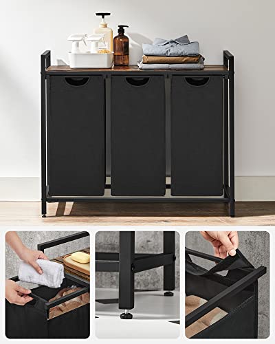 VASAGLE Cesto para Ropa Sucia, Cesta Colada, 3 Bolsas Colada de Tela Oxford, 3 x 40 L, 92.5 x 33 x 72 cm, Negro Tinta y Marrón Rústico MBLH301B01V1