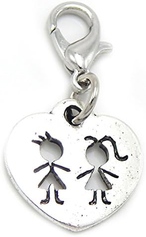 GemStorm Silver Plated Dangling Lobster Clasp Heart w/ Cutout Boy And Girl Clip on Chain Bracelets