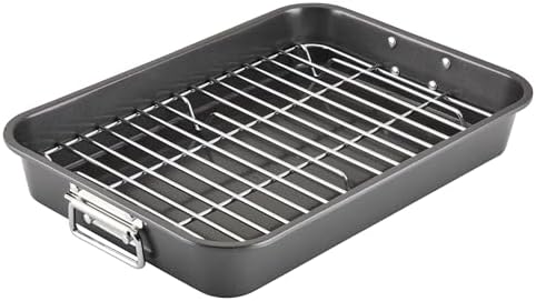 Farberware Bakeware Nonstick Steel Roaster with Flat Rack, 11-Inch