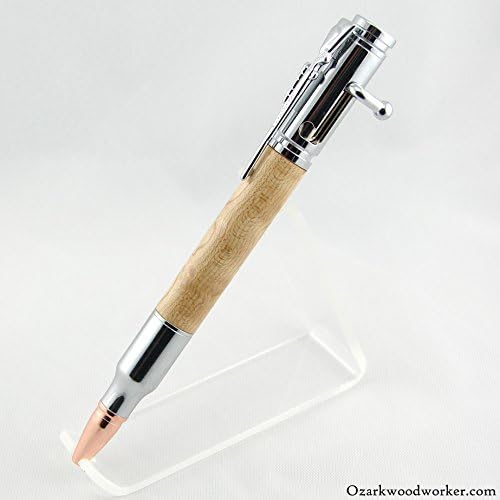 Hand Turned Bird's Eye Maple Wood Ballpoint 30 Caliber Bullet Bolt Action Pen Chrome Custom Handmade