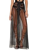 HaoDuoYi Womens Sexy Mesh Tulle Sheer High Waist Split Maxi Skirt