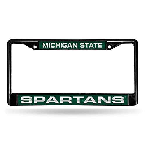 Rico Industries NCAA Michigan State Spartans Laser Cut Inlaid Standard Chrome License Plate Frame, 6" x 12.25", Black