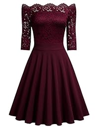 Missmay Vestido de encaje floral de estilo vintage con cuello de barco y media manga