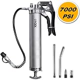 UTOOL Grease Gun Heavy Duty Pistol Grip Grease Gun Set with 7,000 PSI, 14 oz Load, 18 Inch Spring Flex Hose, 2 Working Coupler, 2 Extension Rigid Pipe and 1 Sharp Type Nozzle Included