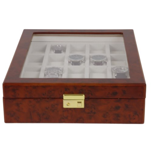 Tech Swiss Watch Display Box Storage for 20 Watches Extra Window (Burlwood)