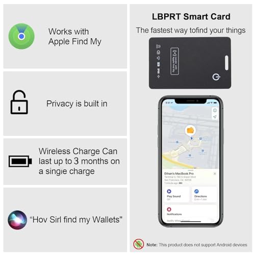 [Apple MFi Certified] LBPRT Airtag Card Rechargeable Wallet Tracker Thin 1.6mm 4 Pack, Smart Air Tag Work with Apple Find My (iOS Only, Android not Supported), Item Finder Locator for Luggage Suitcase