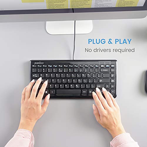 Perixx PERIBOARD-407B US, Wired USB Mini Keyboard with 11 Hot Keys - Glossy Black - US English Layout