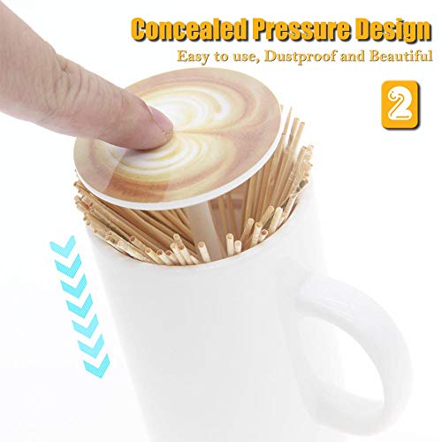 H&W Creative Design Coffee Cup Toothpick Dispensers Holder, Funny Push Style Plastic Toothpick Case Organizer Storage for Home Restaurant Party Decoration