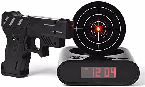 Gun Alarm Clock Shoot Alarm Clock Gun Clock Lock N Load Target Alarm Clock office gadgets (Black)