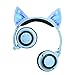 Cat Ear Headphones, DICEKOO Wireless Bluetooth Headset Flashing Glowing Cosplay Fancy LED Light USB Charger Earphone for iPhone 7/6s/iPad/Fire 7,Android Phone, Macbook (Blue)
