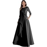 Cozcy Long Sleeve Mother of The Bride Dresses Satin A Line Winter Formal Evening Dress
