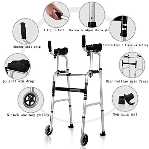 Wheel Walking Frame with Armrest Support Pad Thick Aluminum Alloy Rehabilitation Auxiliary Walking Frame Elderly Walking Aid Height Adjustable