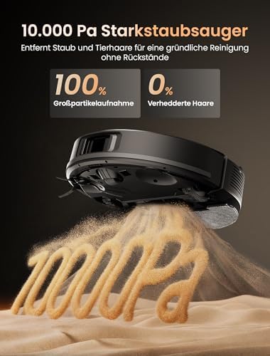Q20 Plus Saugroboter mit Wischfunktion, 10000Pa 200min Staubsauger Roboter mit Beutellose Entleerungsstation, 3-in-1 Saug und Wischroboter für Tierhaare, Teppiche, Hartböden, Schwarz