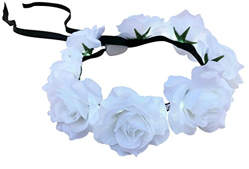 White rose flower crown with led lights