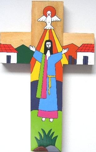 St Joseph's Catholic Giftshop on Amazon 15 cms Wood Cross. Hand Painted Cross from Latin America. Risen Christ Cross.From