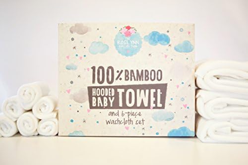 100% Bamboo Hooded Baby Towel with 6 piece Washcloth Set | Hypoallergenic | Antimicrobial | Naturally Stain Resistant | 60% More Absorbent than Cotton | for Baby and Toddlers | The Roslynn Collection
