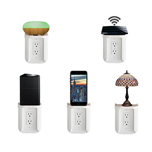 Okela Outlet Shelf Power Perch, A Space Saving Solution Charging Shelf for Anything Up to 7lbs Built In Cable Channel, Easy to Install, Ideal For Smart Home Speakers Cell Phone etc. (White)