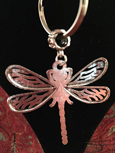 Dragonfly Pendant Key Chain Stunning One of a Kind Dragonfly Abstract Acrylic Pouring/Fluid Art Key Fob Silver Cabochon (8mm) Greens, Red and White #29
