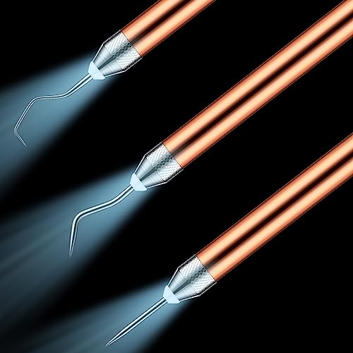 Therwen 3 Pcs Weeding Tools for Vinyl with LED Light Set Pin Pen Weeding Craft Tweezers Tools for Cutting Machines Crafting Accessories Vinyl Paper Iron on Projects Adults(Gold)