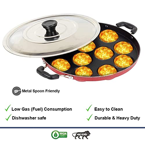 Sjeware Non Stick Appam Patra 12 Cavity with Stainless Steel Lid and Silicon Brush 4