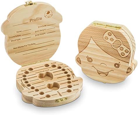 Baby Teeth Keepsake Tooth Fairy Box Holder Wooden First Lost Deciduous Tooth Collection Organizer Storage for Kids Memory (A-Girl)