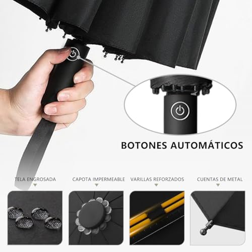 MXHIGO Paraguas Plegable Automático Reforzado, Paraguas de Bolsillo Resistente al Viento, Sombrilla Grande para Lluvia y Sol, Con 24 Varillas Reflectantes y Protección UV, Para Hombres y Mujeres