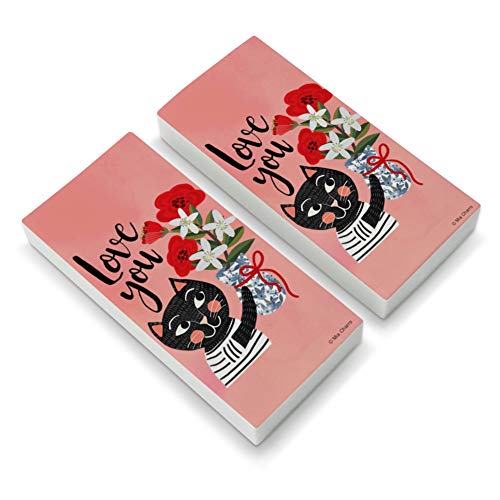 Love You Cat Flowers Eraser Set of 2