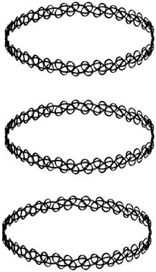 3 Pack - Henna Tattoo Choker Necklace, Black Stretch Chokers
