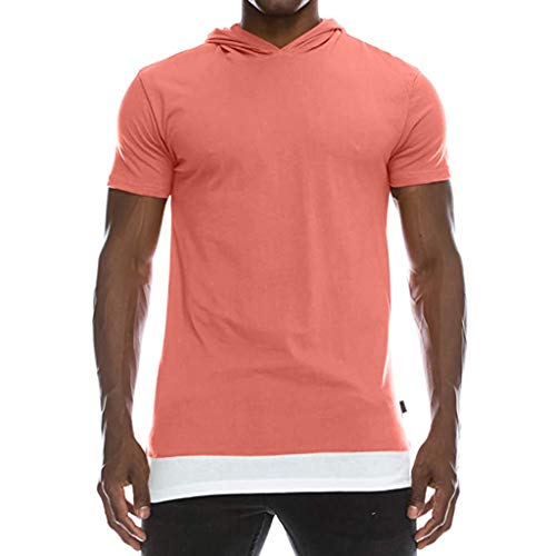 Allywit Short Sleeve Raglan Hooded Henley Round Bottom Activewear Fashion Hoodie Pink